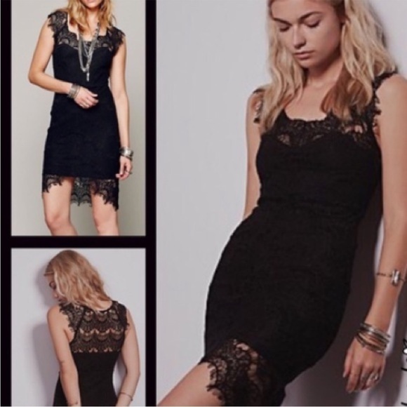 Free People Intimately Peek-A-Boo Slip Dress Black Lace Illusion Size Medium - Picture 7 of 16